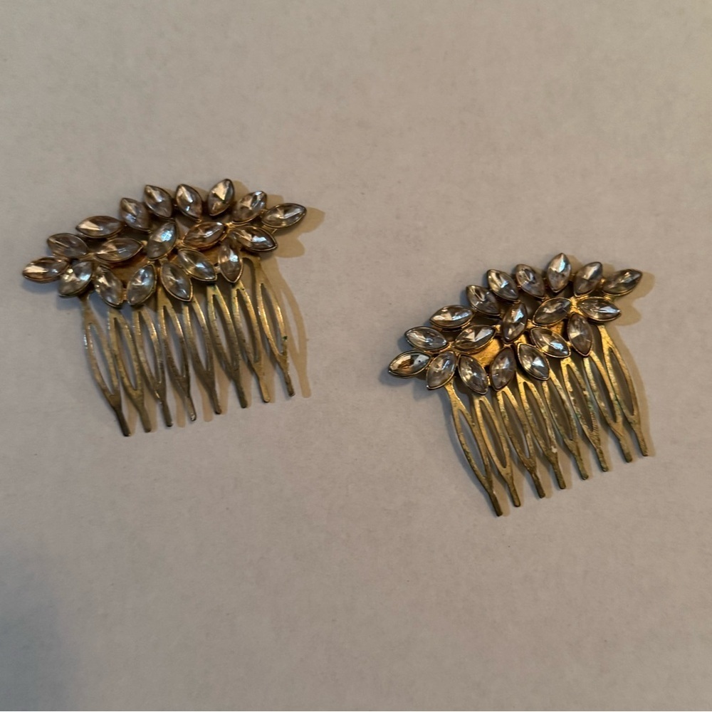 Antique Gold -Effect Bridal Hair Combs Embellished With Rhinestones